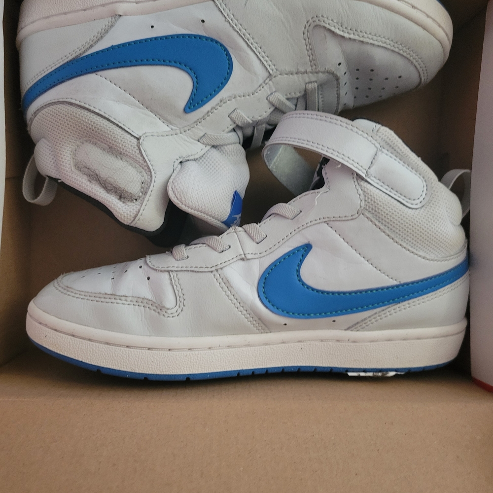 Nike Kids White and Blue High-Top Sneakers